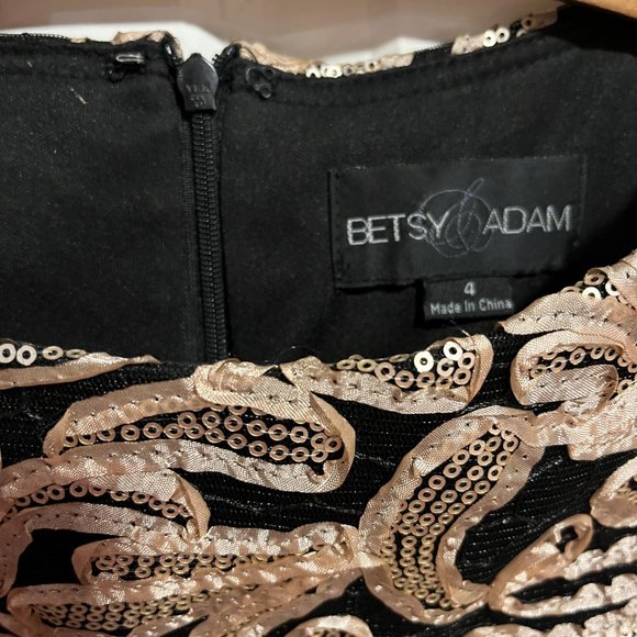 Betsy & Adam Black with Gold Ribbon and Sequin Embellished Sheath Dress - Picture 5 of 5